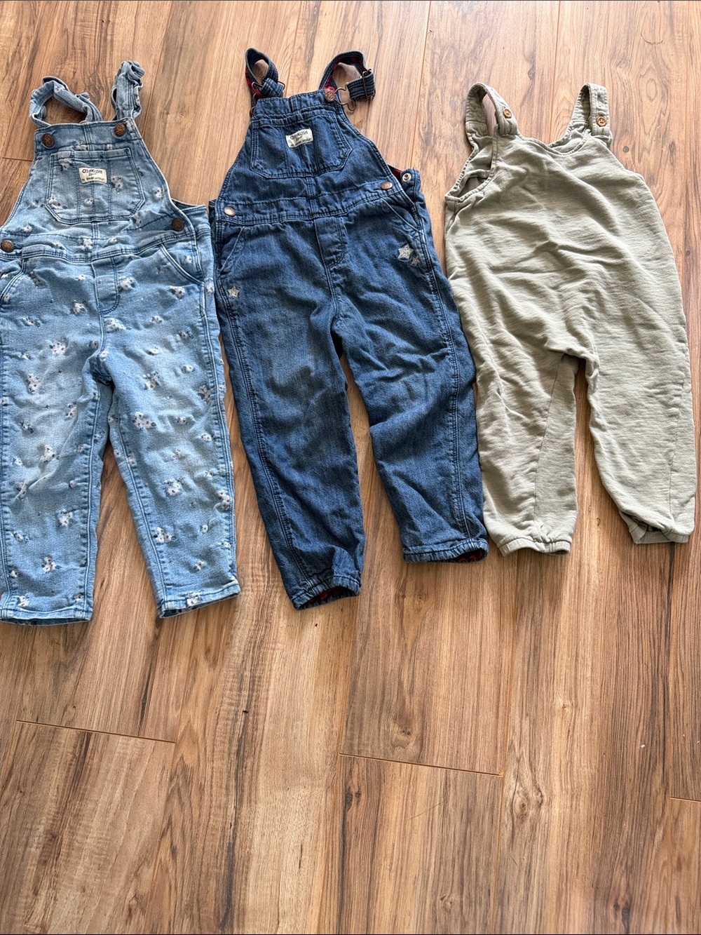 Three overalls size 3T/4T. Osh Kosh and H and M.